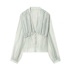 Striped Shirt With Flattering Fit Waist V Neck