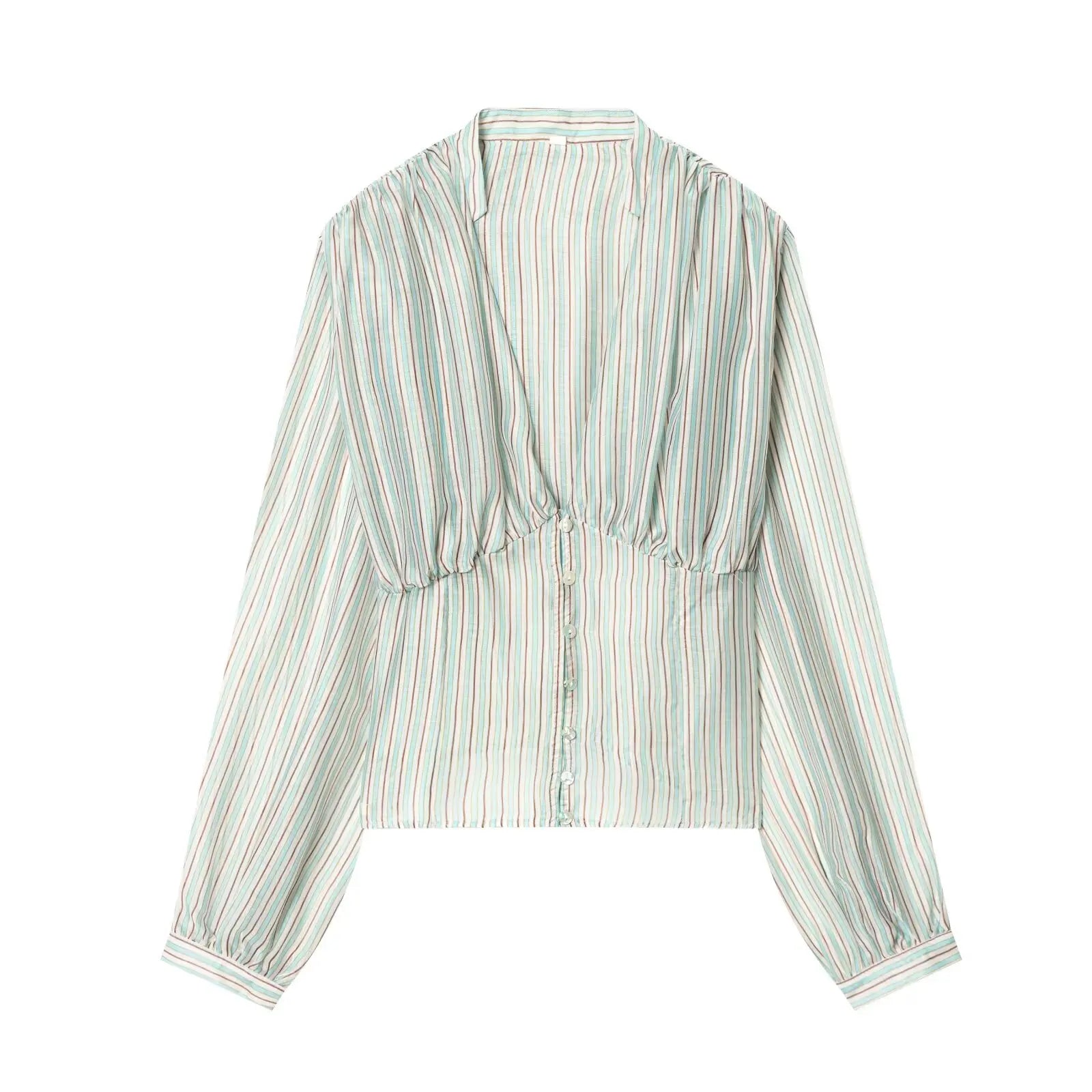 Striped Shirt With Flattering Fit Waist V Neck