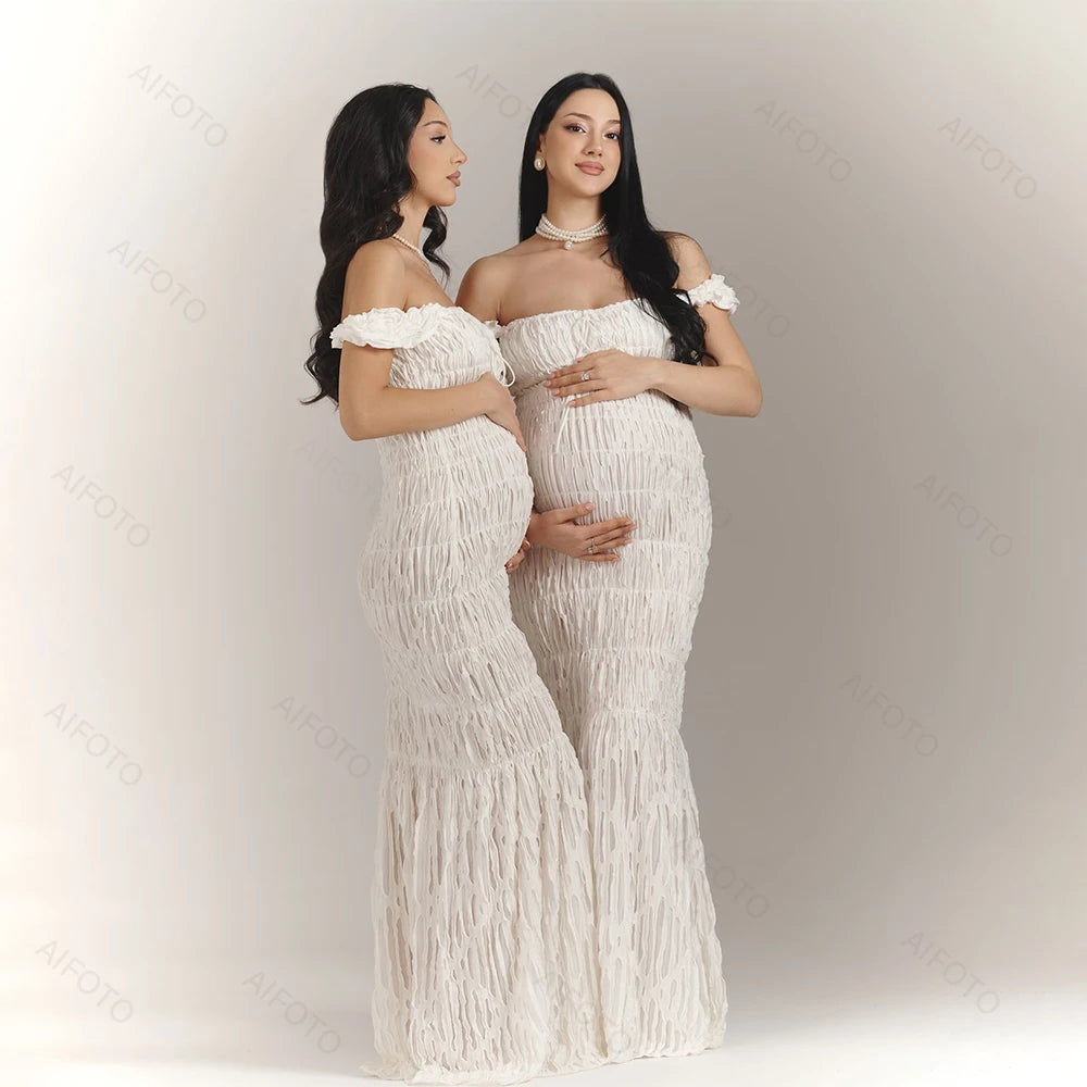 Elegant Maternity Pleated Maxi Gown With Flattering