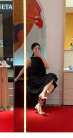 Glam Satin Ballet Heels With Thin Heel Square Toe Bow Tie Rhinestone Accents Peep Toe Sandals