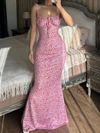 Floral Midi Dress With Spaghetti Straps And V Neck