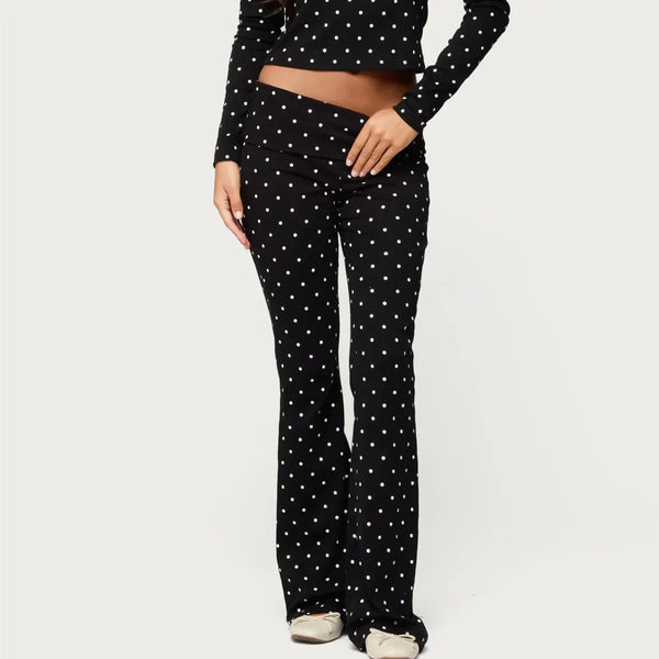 Polka Dot Wide Leg Flare Low Waist Pants