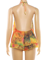 Vivid Beach Two Piece Set With Backless Halter Camisole And Shorts