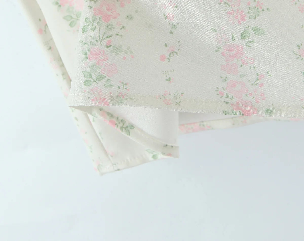 Vintage Sweet Floral Print Mini Dress Set Strapless Crop Top Bodycon Skirts Outfit