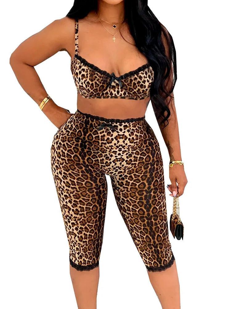 Leopard Lace Trim Two Piece Set