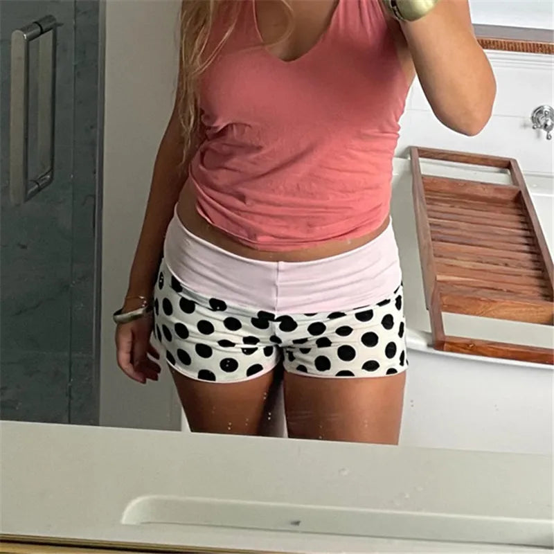 Dot High Waist Shorts With Contrast Band