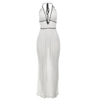 Backless Halter Dress in Color Block Lace Up