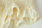 Lightweight Blouse With Puff Sleeves Tie Neck Ruffle Collar Retro Style