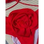 Floral 3D Detail Bikini Swimsuit With High Waist And Wrinkled Texture For Beach Days