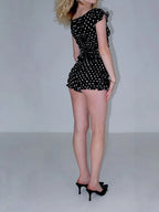 Ruffled Dots Bow Top Smocked Shorts Set