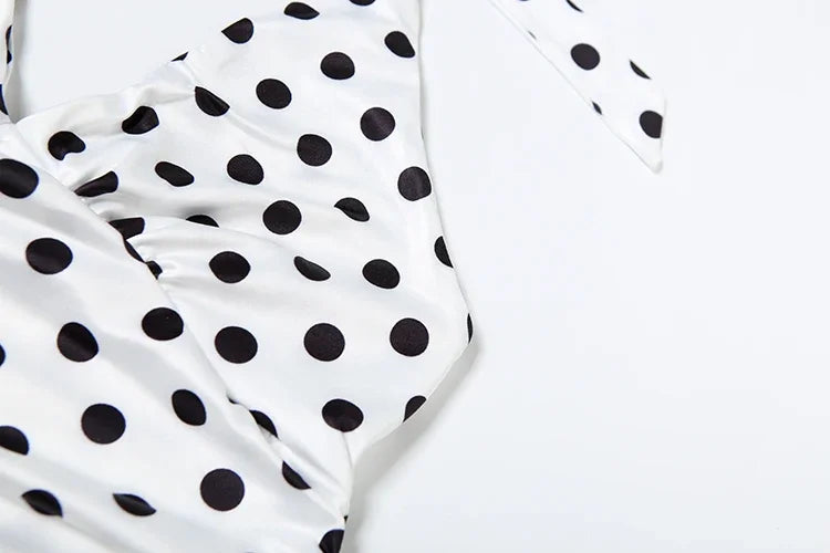 Polka Dot Halter Tank Top With Backless Lace Up Detail Chic Summer