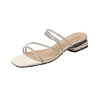 Crystal Rhinestone Clear Strap Sandals With Low Heel