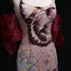 Elegant Pink Floral Beaded Evening Dress With Burgundy Shawl Cape For Women Party Gown