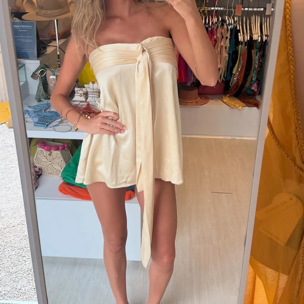 Simple Fashion Ssleeveless Satin Tube Top Strap Low Waist Short Dress