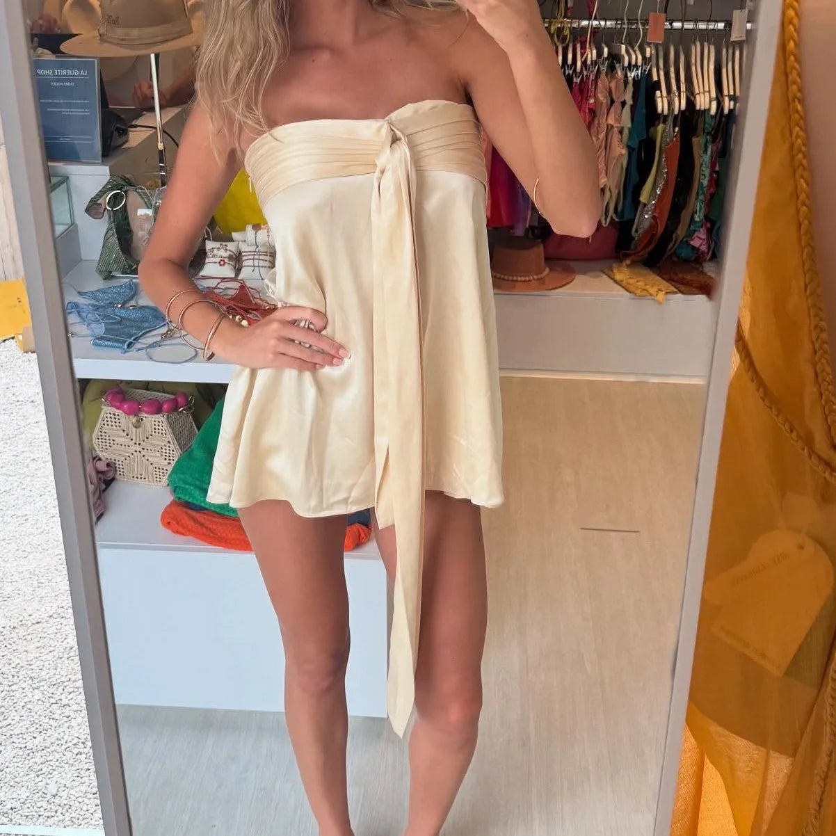 Simple Fashion Ssleeveless Satin Tube Top Strap Low Waist Short Dress