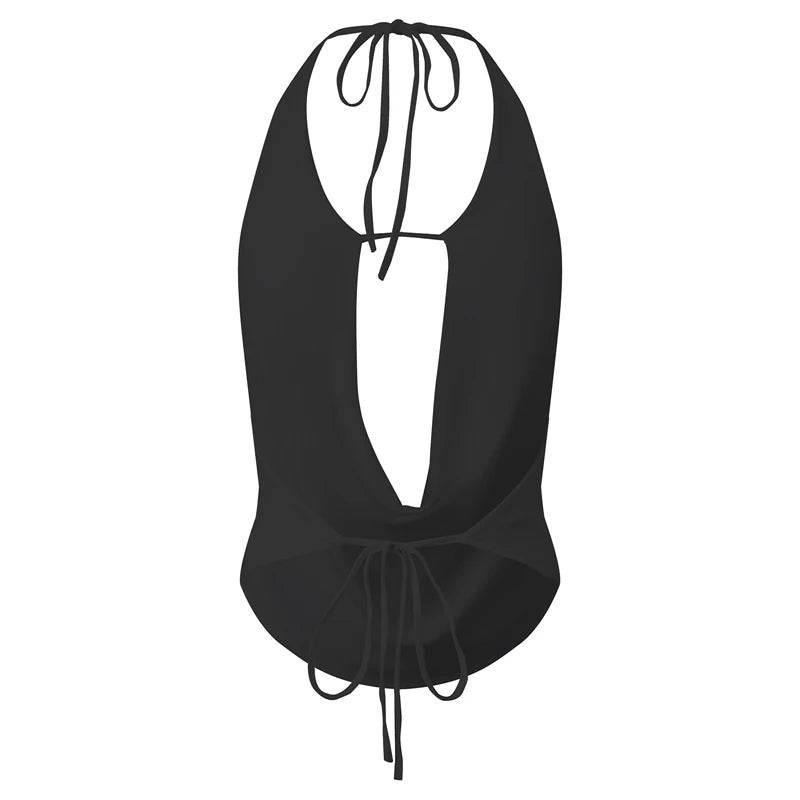 Silky Satin Halter Crop Top With Cowl Neck Backless