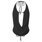 Silky Satin Halter Crop Top With Cowl Neck Backless