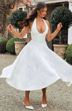 Backless Halter Evening Dress With Lace Jacquard For Elegant Special Occasions