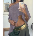Off Shoulder Knit See Through Lightweight Pullover
