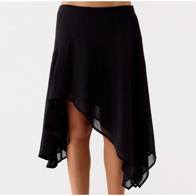 Boho Printed Long Skirt With High Waist And Irregular Hem Tassel Detail