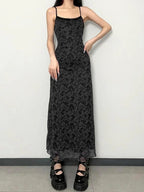 Floral Lace Trim Cami Maxi Dress Elegant Sleeveless Silhouette