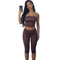 Brown Polka Dot Two-piece Set With Backless Wrap Top And Capri Shorts