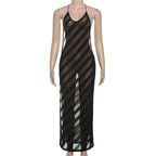 Mesh Halter Maxi Dress With See Through Bodice Sleeveless Backless