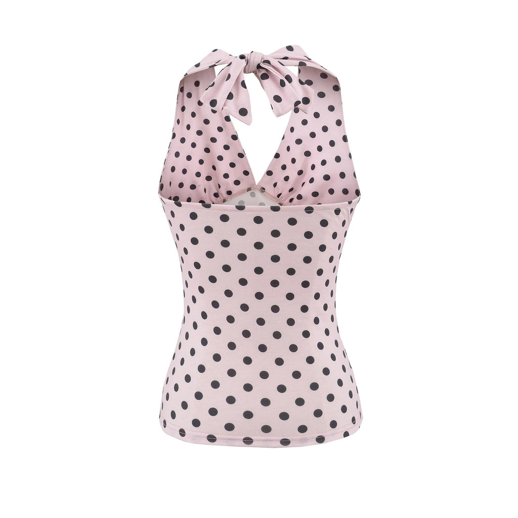 Hot Girl Spicy Two-Piece  Retro Polka Dot Necktie Top Satin High Waist Short Skirt Set