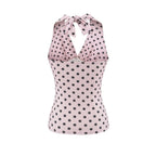 Hot Girl Spicy Two-Piece  Retro Polka Dot Necktie Top Satin High Waist Short Skirt Set