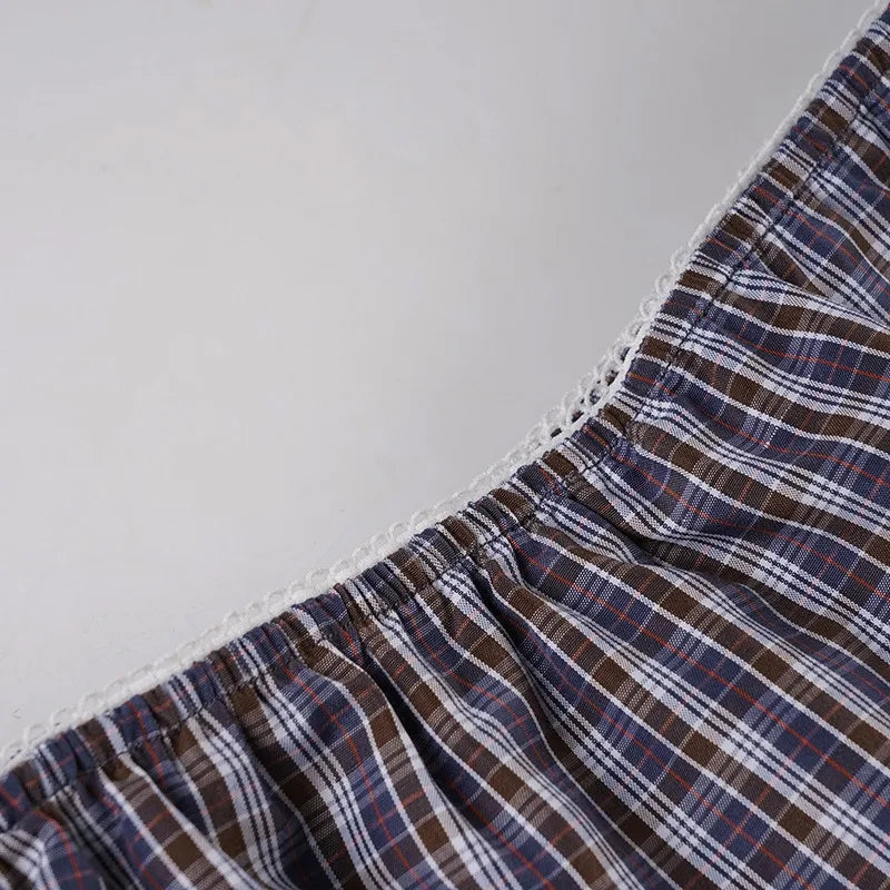 Plaid Streetwear Set With Cropped Shirt And Mini Skirt