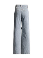 Floral Design Sense Casual Denim Trousers For Women High Waist Spliced Button  Loose Wide Leg Pants