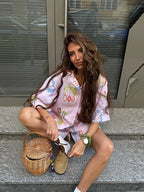 Dreamy Abstract Print Camp Collar Shirt And Shorts Matching Set