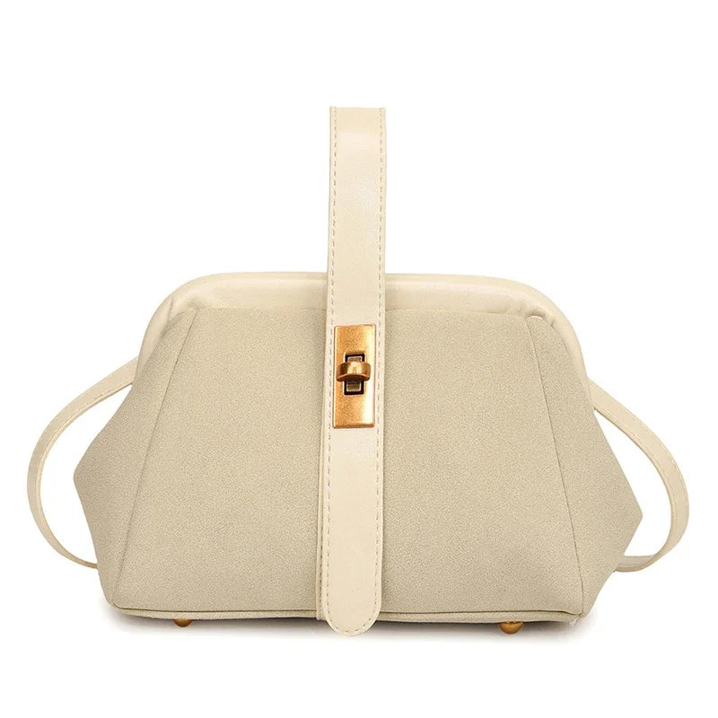 Luxe Faux Suede Frame Shoulder Bag With PU Accent Elegant Crossbody