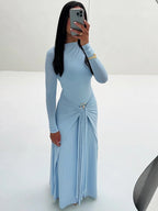 Ruched Maxi Dress For Women Chic Bodycon With Long Sleeves