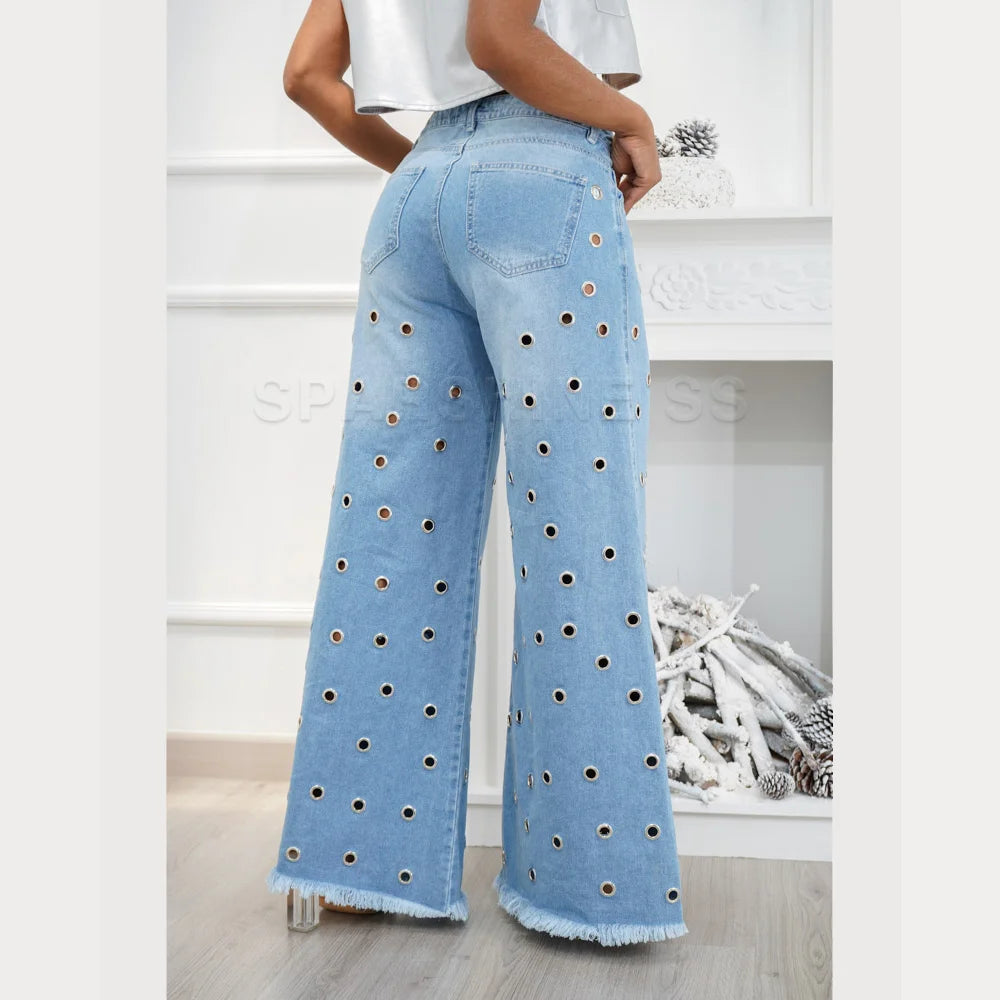 Vintage Vibe Women Retro Flared Jeans Wide Leg Loose Fit