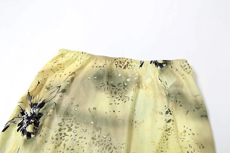 See Through Two Piece Set With Ruffles Patchwork Camisole And Tiered Skirts