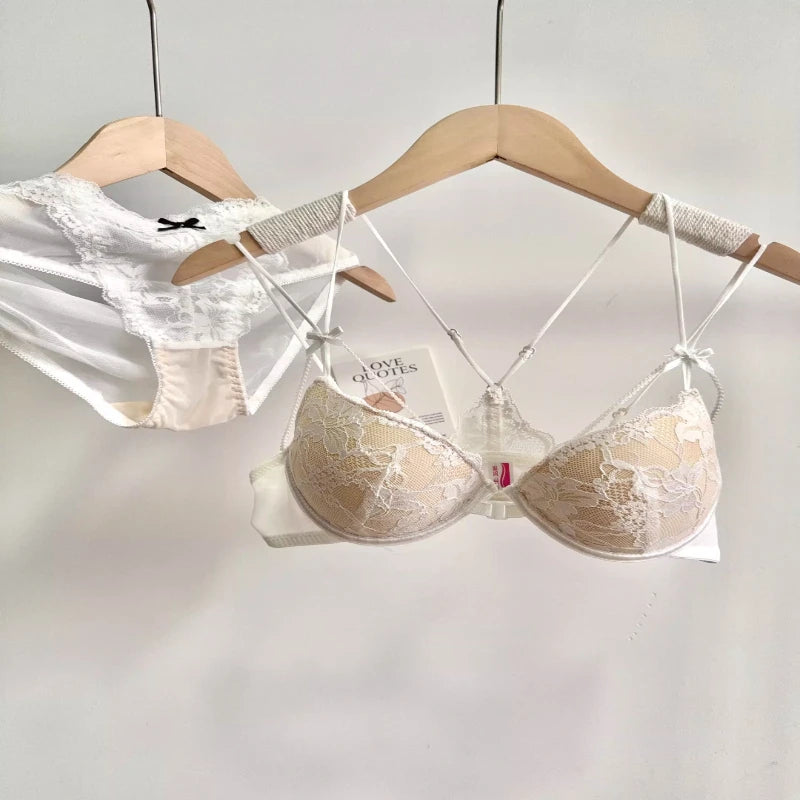 Lace Front Closure Lingerie Set For Women Wirefree Push Up Bra Delicate Straps Lightweight Comfort