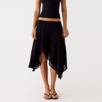 Soft Ruffle High Waist Midi Skirt With Asymmetrical Hem