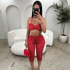Two Piece Spaghetti Strap Crop Top And Capris Set Sleeveless Backless Look