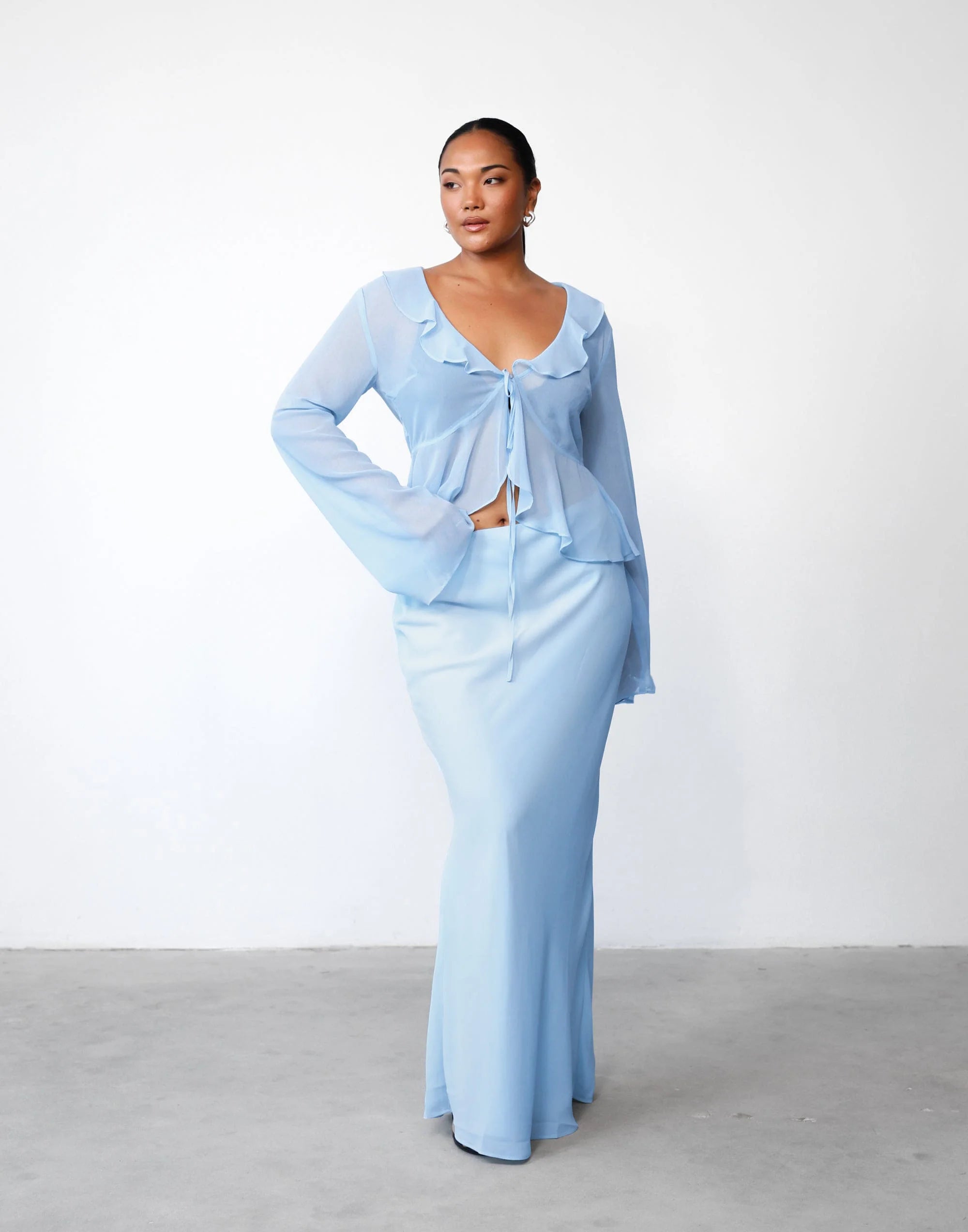 Chiffon Sheer Crop Tank Top With V Neck And Flare Sleeves