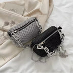 Mini Crossbody Rhinestone Bucket Bag With Glitter Chain Purse