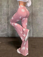 Vibrant Pink Patchwork Flared Pants With Elastic Waist And Wide Leg Streetwear Abstract Print