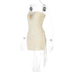 Sequined Strapless Mesh Mini Dress With Heart Cutout Zip Front