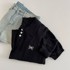 Sweet Bow Embroidered Knitted Polo Shirt For Women Short Sleeve