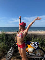 Striped Two-piece Bikini With Tie Dot Pattern Chic Beachwear Swimsuit For Summer Vibes