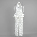 Dot Print Halter Top Set With Wide Leg Pants