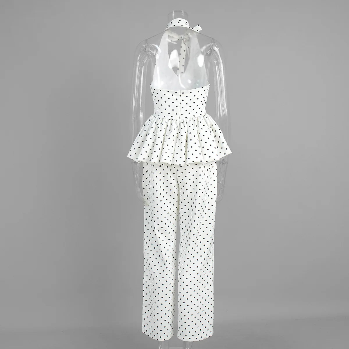 Dot Print Halter Top Set With Wide Leg Pants