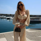 Polka Dot Two-piece Set Square Neck Puff Sleeve Cropped Top With Lace Trim Maxi Skirt