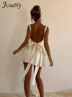 White Backless Halter Bowknot Sweet A Line Mini Dress