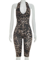 Leopard Print Halter Playsuit With Backless Design Bold Street Style Romper
